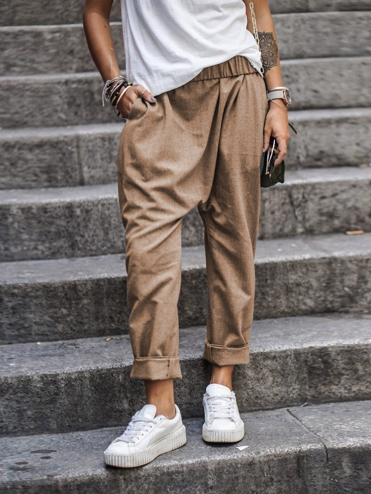  SDCVRE straight trousers Fashion Elastic High Waist Harem  Pants Casual Loose Solid Drawstring Long Trousers Sportswear Jogger Femme  Harajuku,Blue,XL : Clothing, Shoes & Jewelry