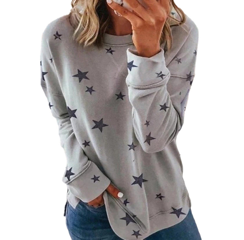 Women's Loose Oversized Urban Leisure Long Sleeves T-shirt Printed Sweater