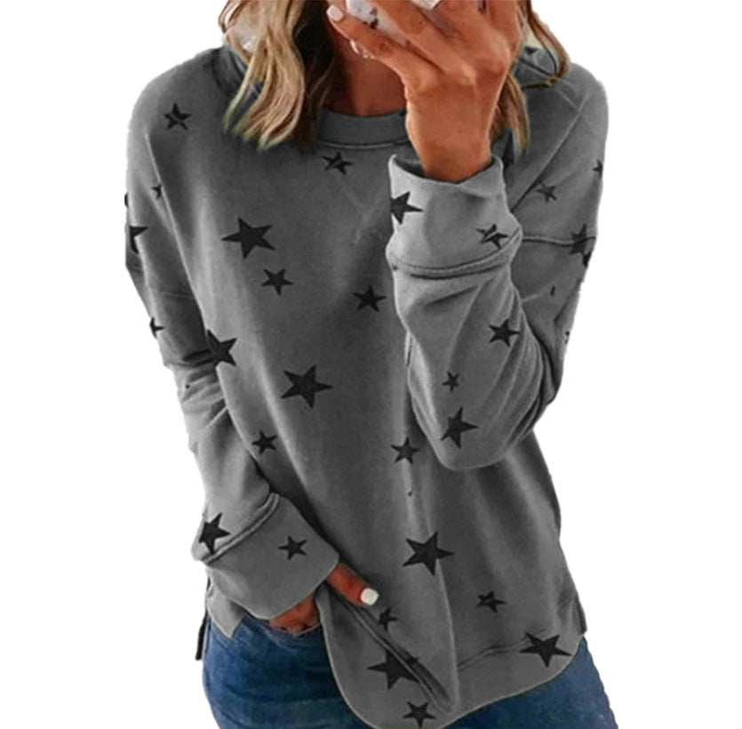 Women's Loose Oversized Urban Leisure Long Sleeves T-shirt Printed Sweater