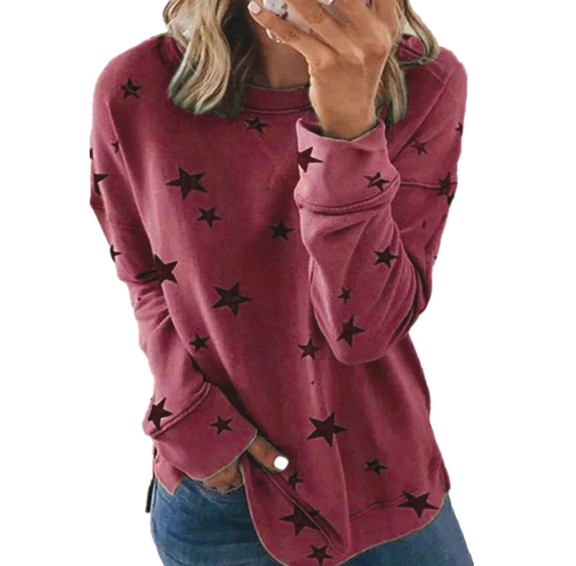 Women's Loose Oversized Urban Leisure Long Sleeves T-shirt Printed Sweater