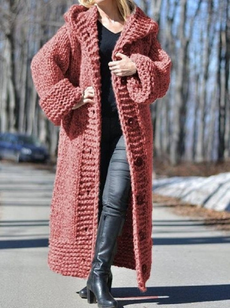 Women's Hooded Loose Thickened Sweater Long Cardigan