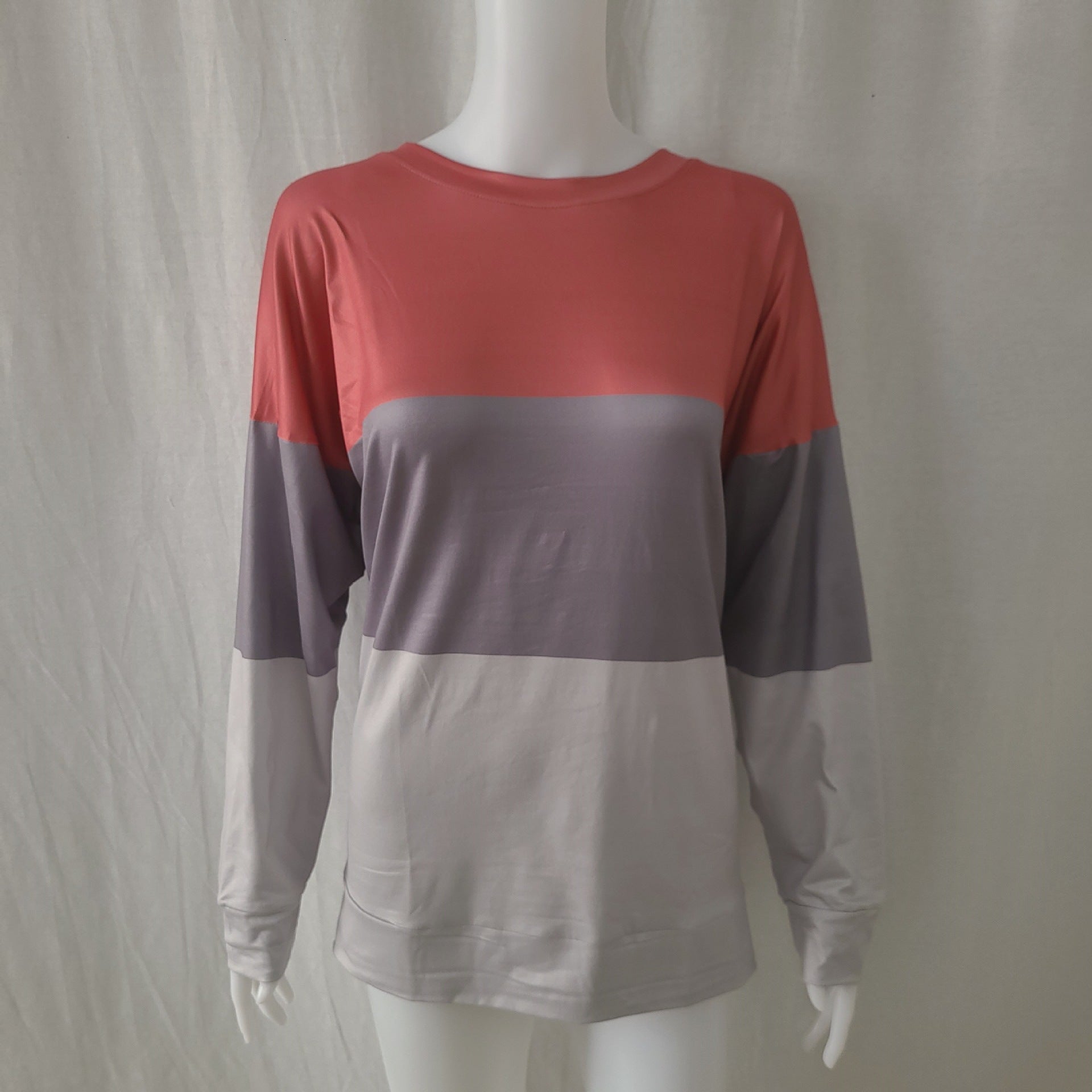 Women's Sweater Stitching Color Urban Leisure Top Round Neck Long Sleeve Loose Sweatshirt
