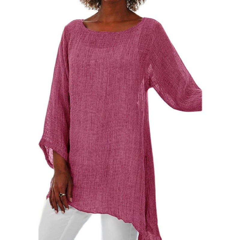 Women's Solid Color Versatile Casual Other Irregular Long Sleeve Top