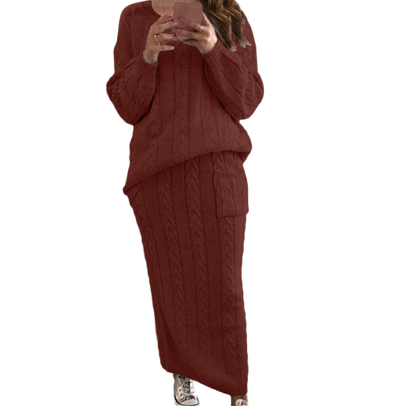 Regular Sleeve Women's Fashion Twist Flower Sweater Suit Skirt