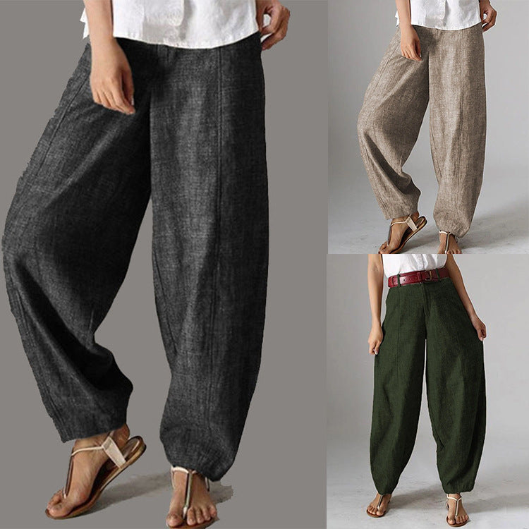 Women's Pants British Style Solid Color High Waist Wide Leg Casual Trousers