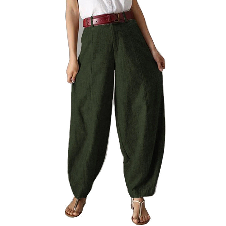 Women's Pants British Style Solid Color High Waist Wide Leg Casual Trousers