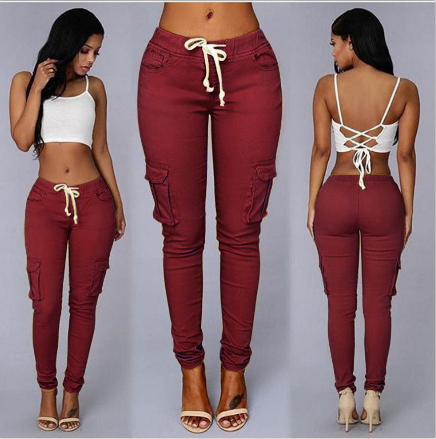 Straight Bullet Pencil Women's Drawstring Lace Casual Pants