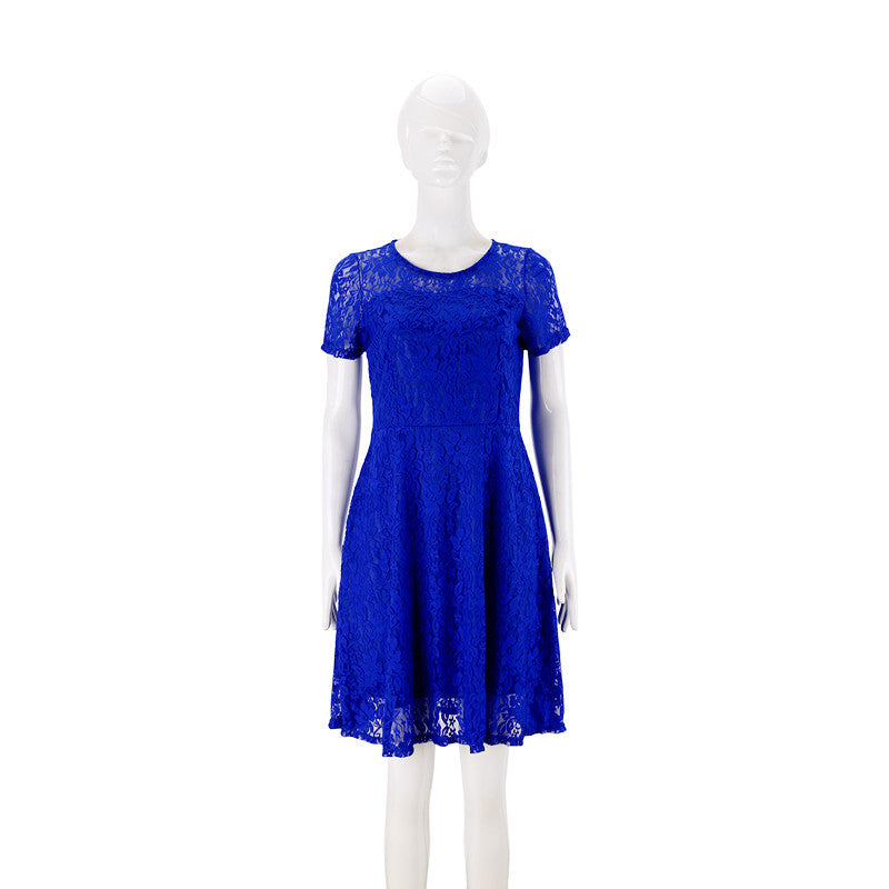 Women's Summer Fashion Round Basic Model Neck Short Sleeves Slim-fit Lace Dress