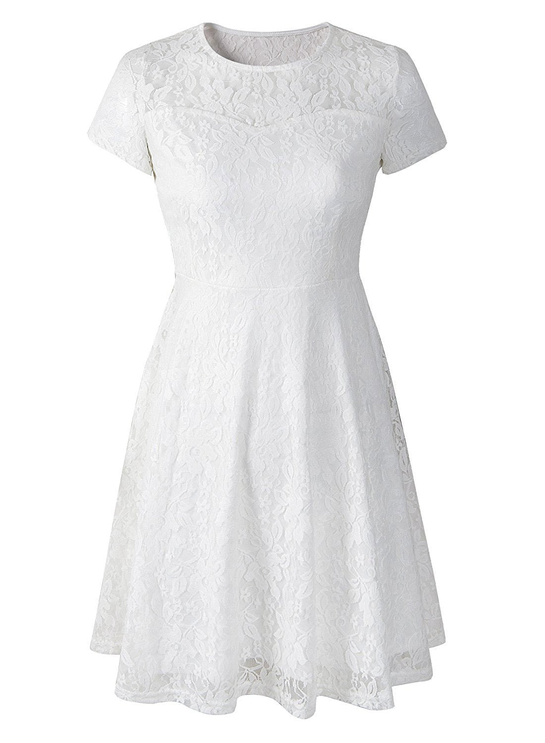 Women's Summer Fashion Round Basic Model Neck Short Sleeves Slim-fit Lace Dress