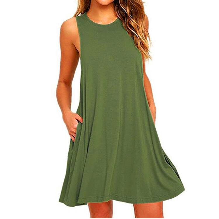 Round Neck Women's Sleeveless Vest Solid Color Dress