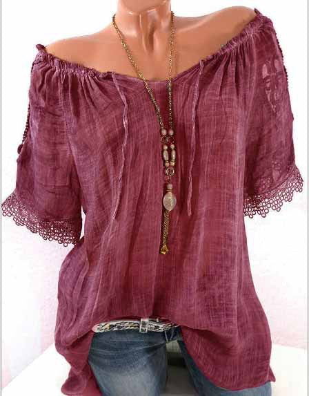 Unique Solid Color Summer Women's Off-shoulder Short-sleeved T-shirt