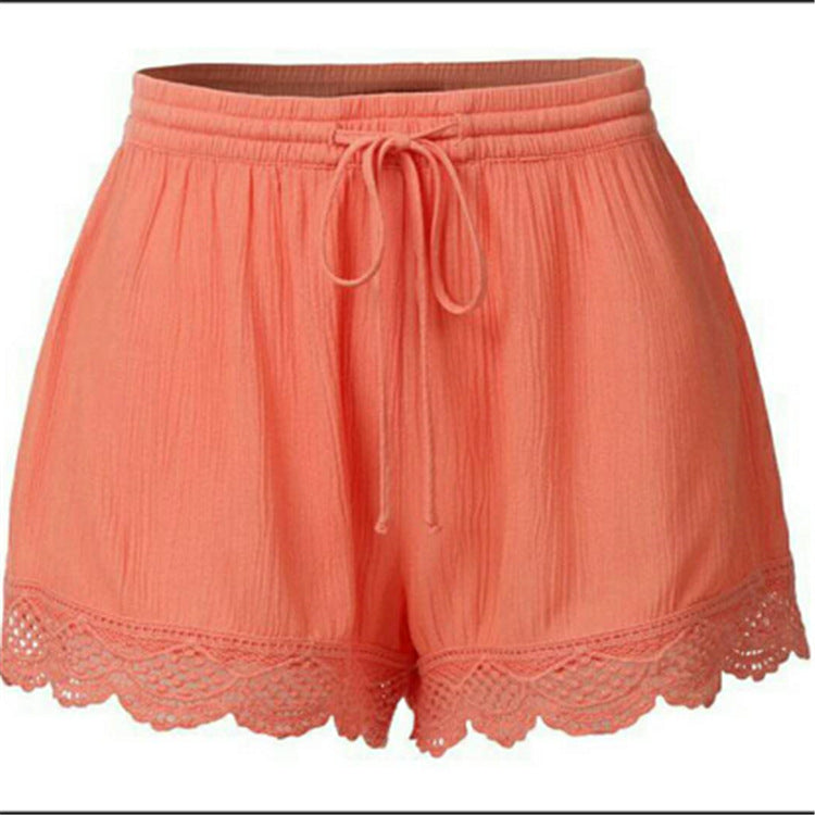 Women's Street Hipster Summer Solid Color Lace Casual Shorts