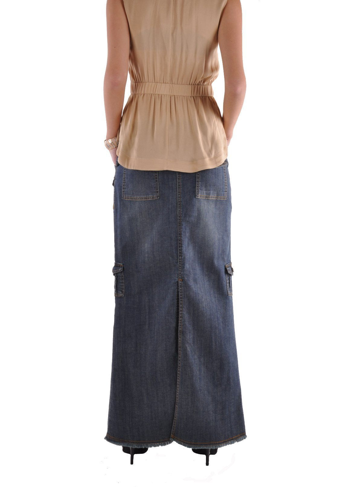 Street Slim Fit Multi-pocket Denim Skirt Hip-wrapped Long Dress