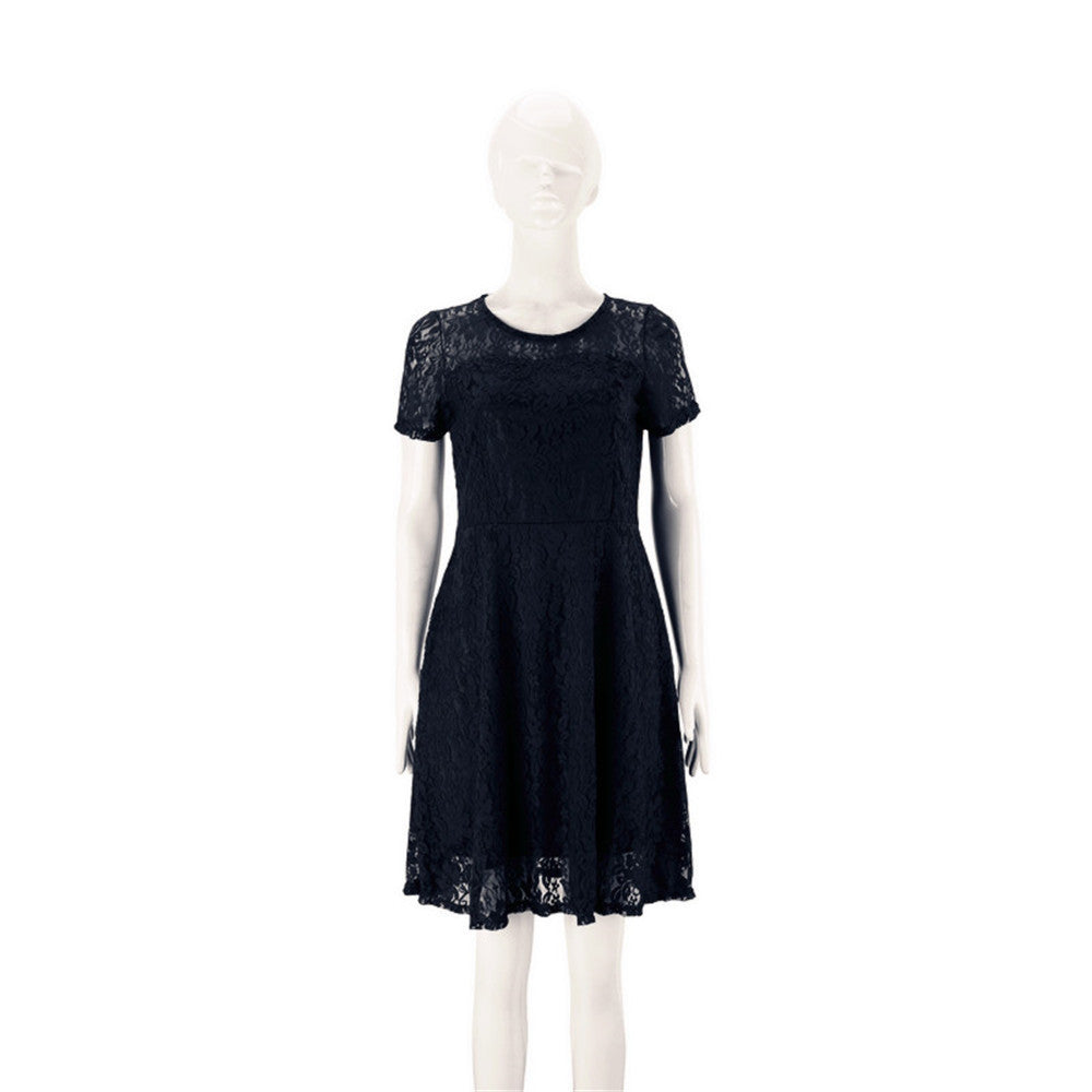 Women's Summer Fashion Round Basic Model Neck Short Sleeves Slim-fit Lace Dress