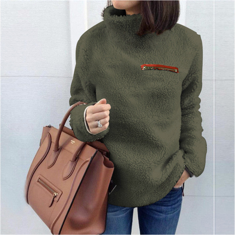 Autumn Sweaters Women's Long Sleeve Fashion Zipper Turtleneck Top