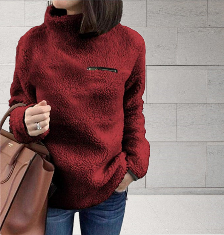 Autumn Sweaters Women's Long Sleeve Fashion Zipper Turtleneck Top