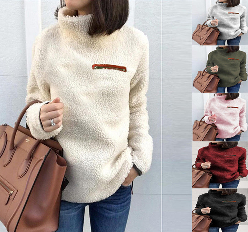 Autumn Sweaters Pullover Women's Fashion Zipper Turtleneck Top