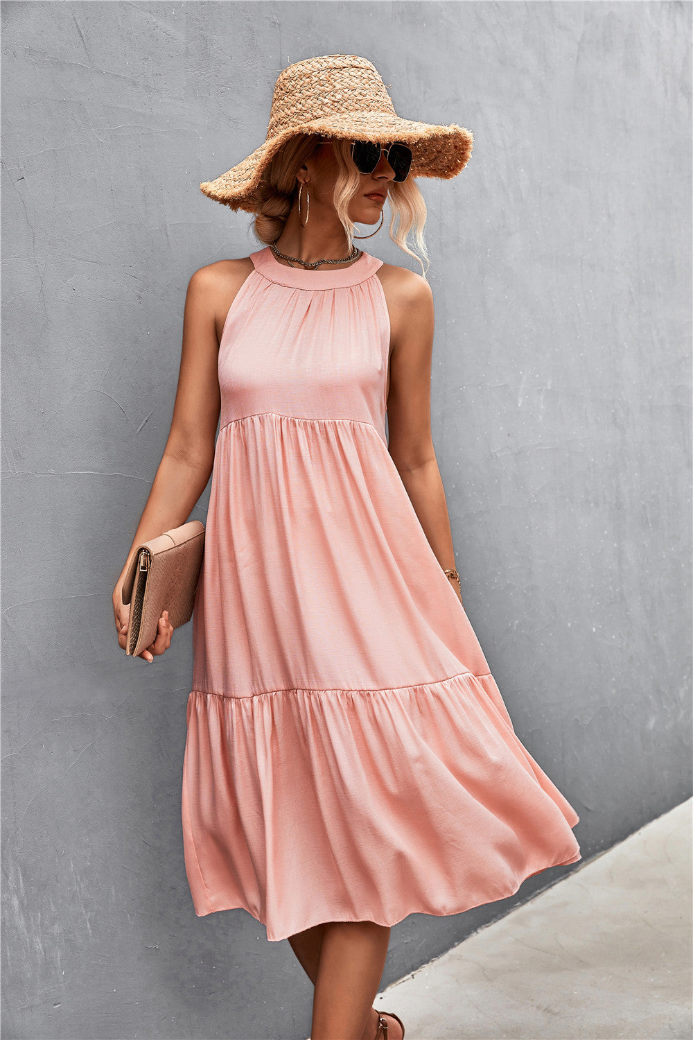 Women's Loose Splicing Casual Halter Stitching Dress