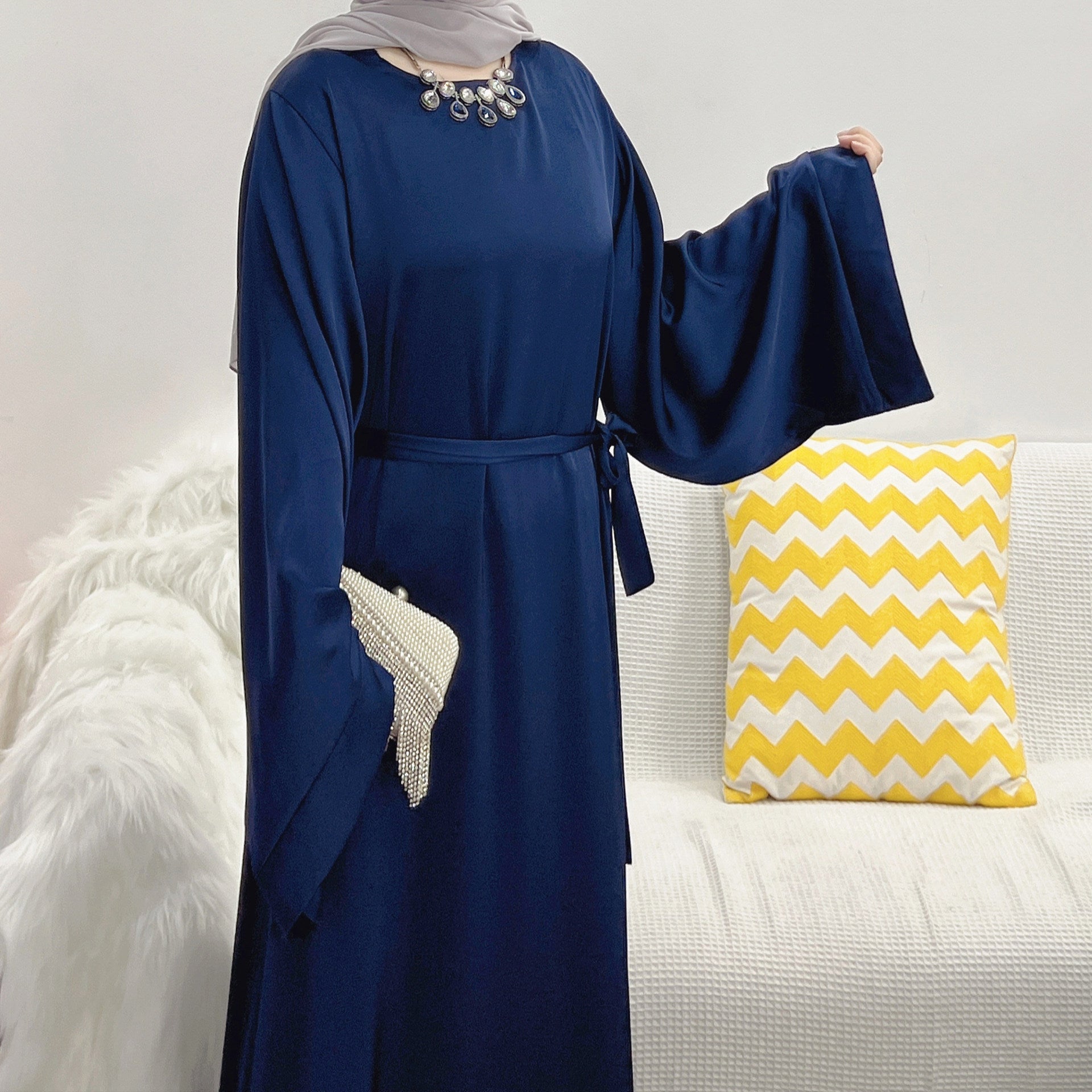 Basic Round Neck Solid Color Plus Size Multicolor Robe Dress