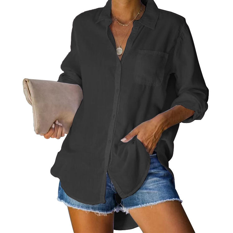 Temperament Commute Women's Solid Color Large Size Casual Loose Breasted Shirt