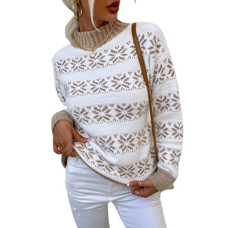 Women's Knitwear Urban Leisure Half Turtleneck Christmas Snowflake Sweater Top