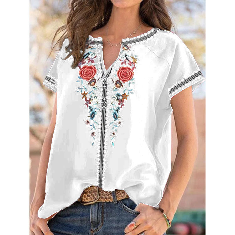 Summer Loose Print Short Sleeve Top Women's T-shirt