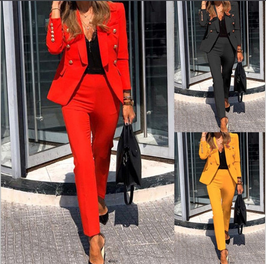 Long Sleeve Women's Spring Solid Color Fashion Two-piece Set Suit