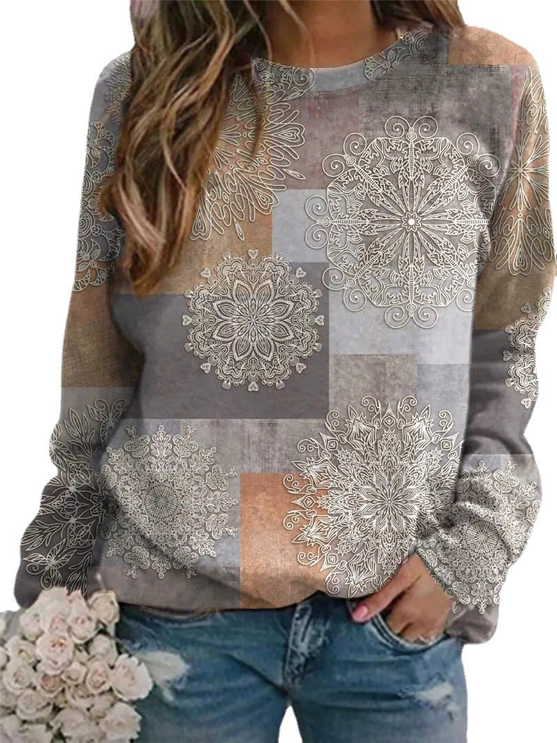 Pullover Color Stitching Round Neck Multicolor Long-sleeved Women's Sweater