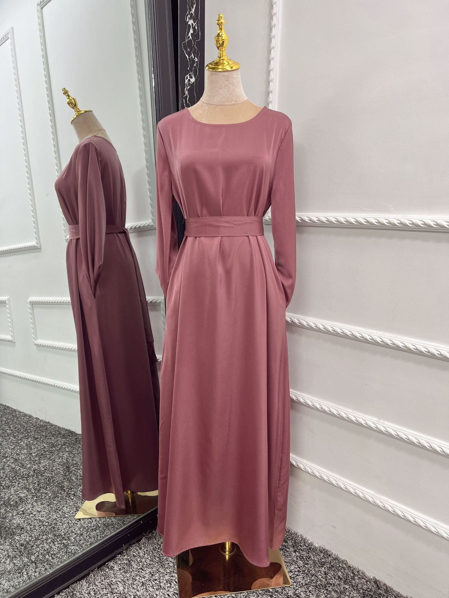 Basic Solid Color High Waist Plus Size Robe Dress
