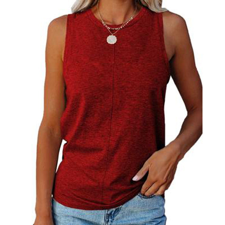 Summer Women's Stylish Casual Style Loose Round Neck Solid Color Sleeveless Vest T-shirt