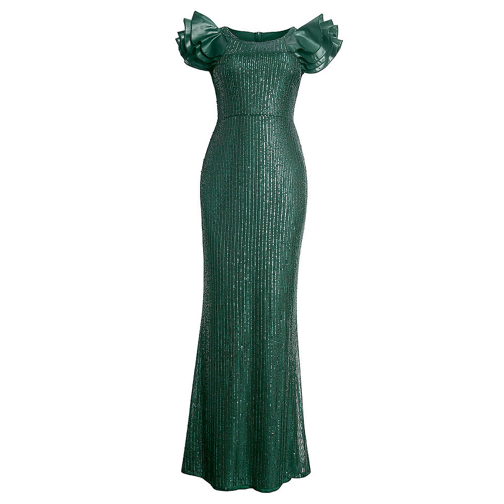 Evening Basic Model Sequined Fishtail Plus Size Women's Dress