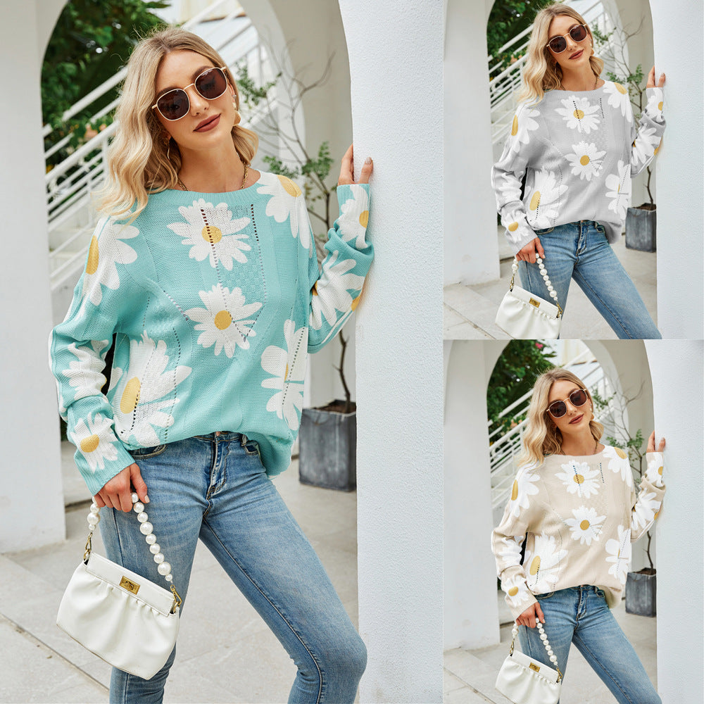 Pullover Graceful Autumn Women Printed Loose Sweater