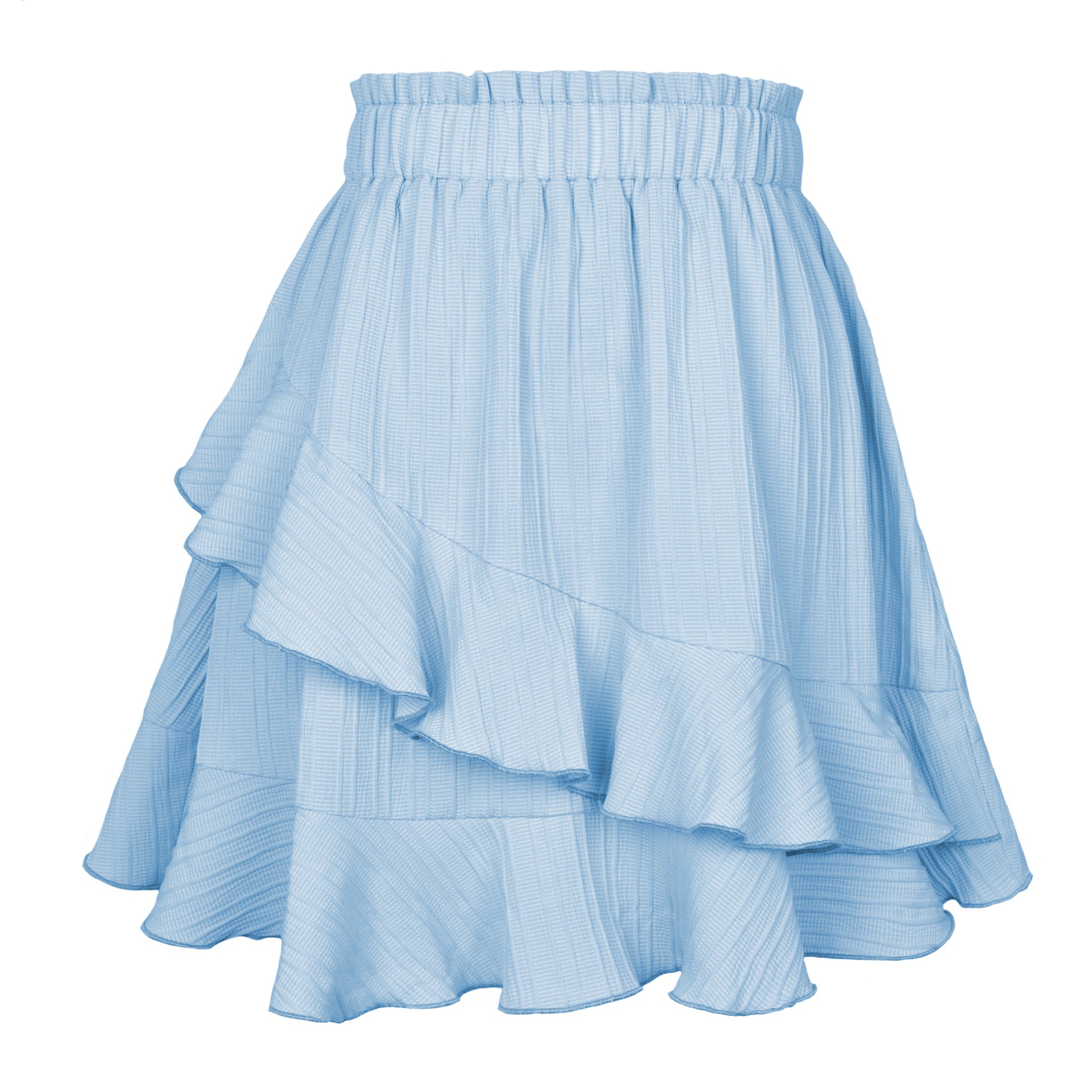 Summer Polyester Fiber Ruffled Women's High Waist Irregular Solid Color Skirt