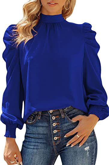 Long Sleeve Turtleneck Bubble Casual High Collar Loose Top Women's Shirt