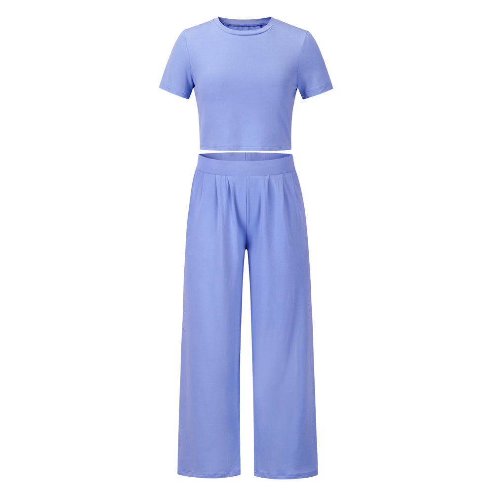 Fashion Casual Plus Macaron Color Size Two-piece Short Sleeve Trousers