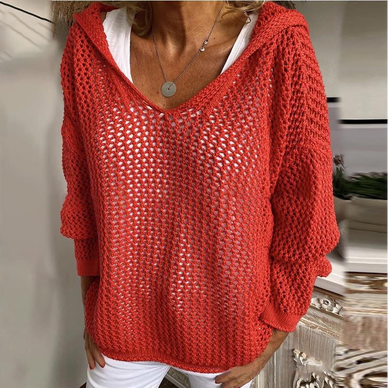 Wool Outer Wear Knitted Pullover Hooded Sun-proof Top Thin Loose Sweater