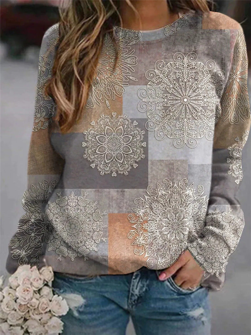 Pullover Color Stitching Round Neck Multicolor Long-sleeved Women's Sweater