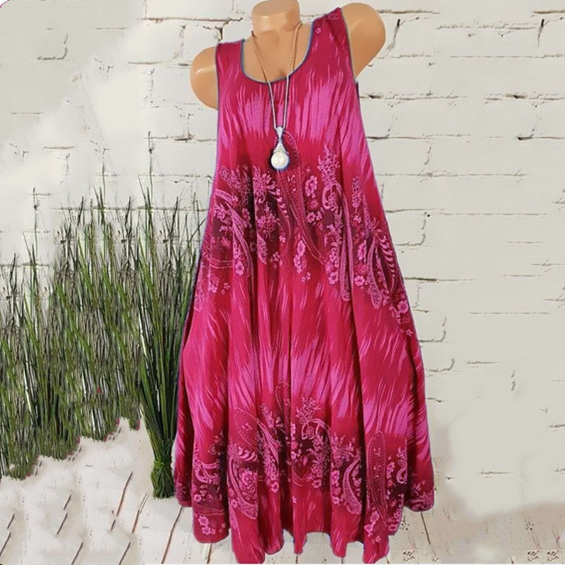 Women's Temperament Commute Summer Digital Print Sleeveless Round Neck Dress