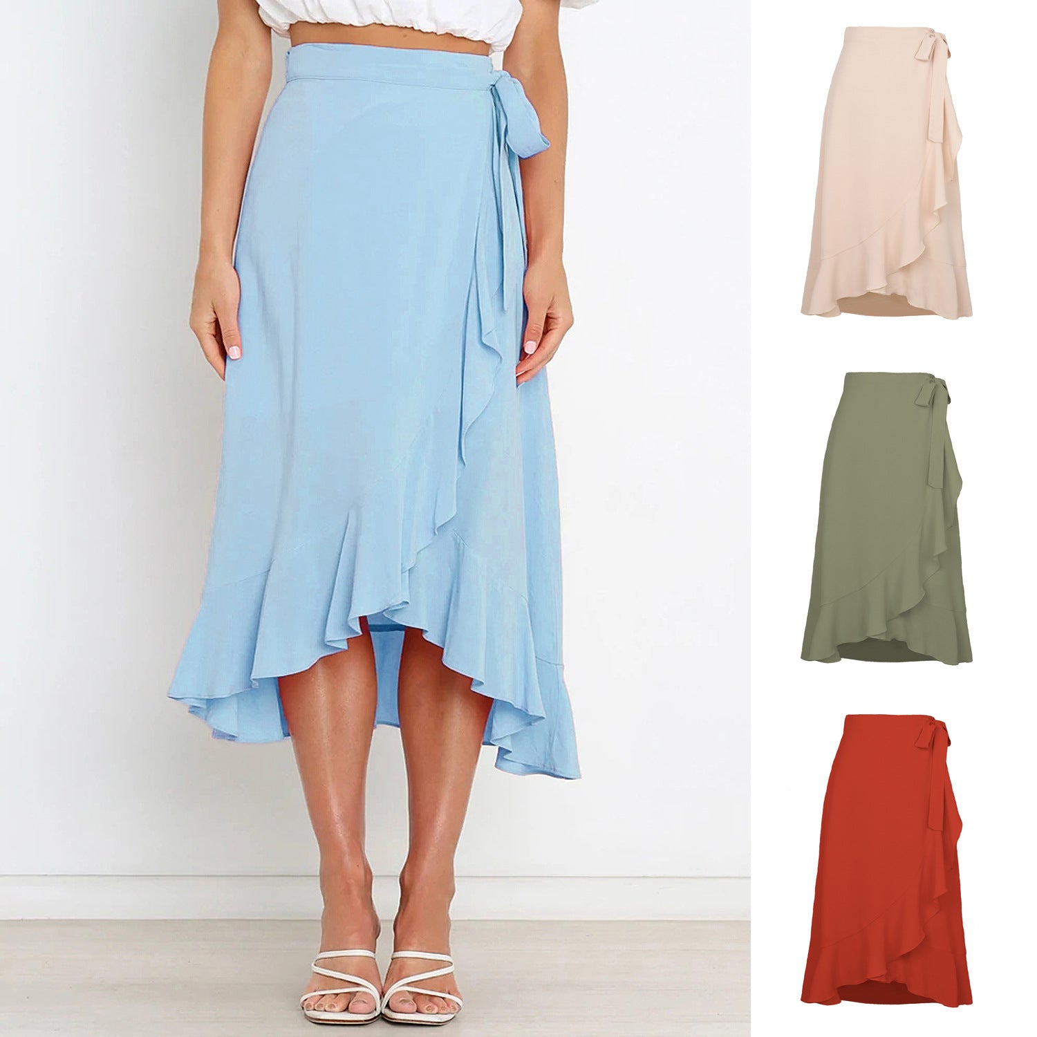 Fresh And Sweet Summer Self-tie Irregular Solid Skirt Women's Dress