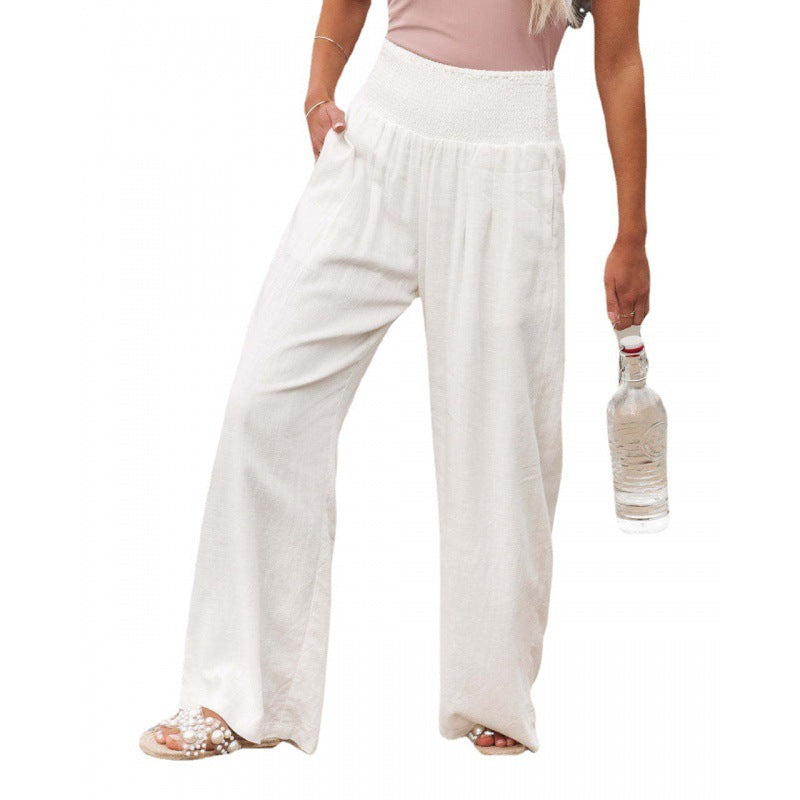 Women's Washed Elastic Waist Leisure Wide-leg Pants Casual Trousers