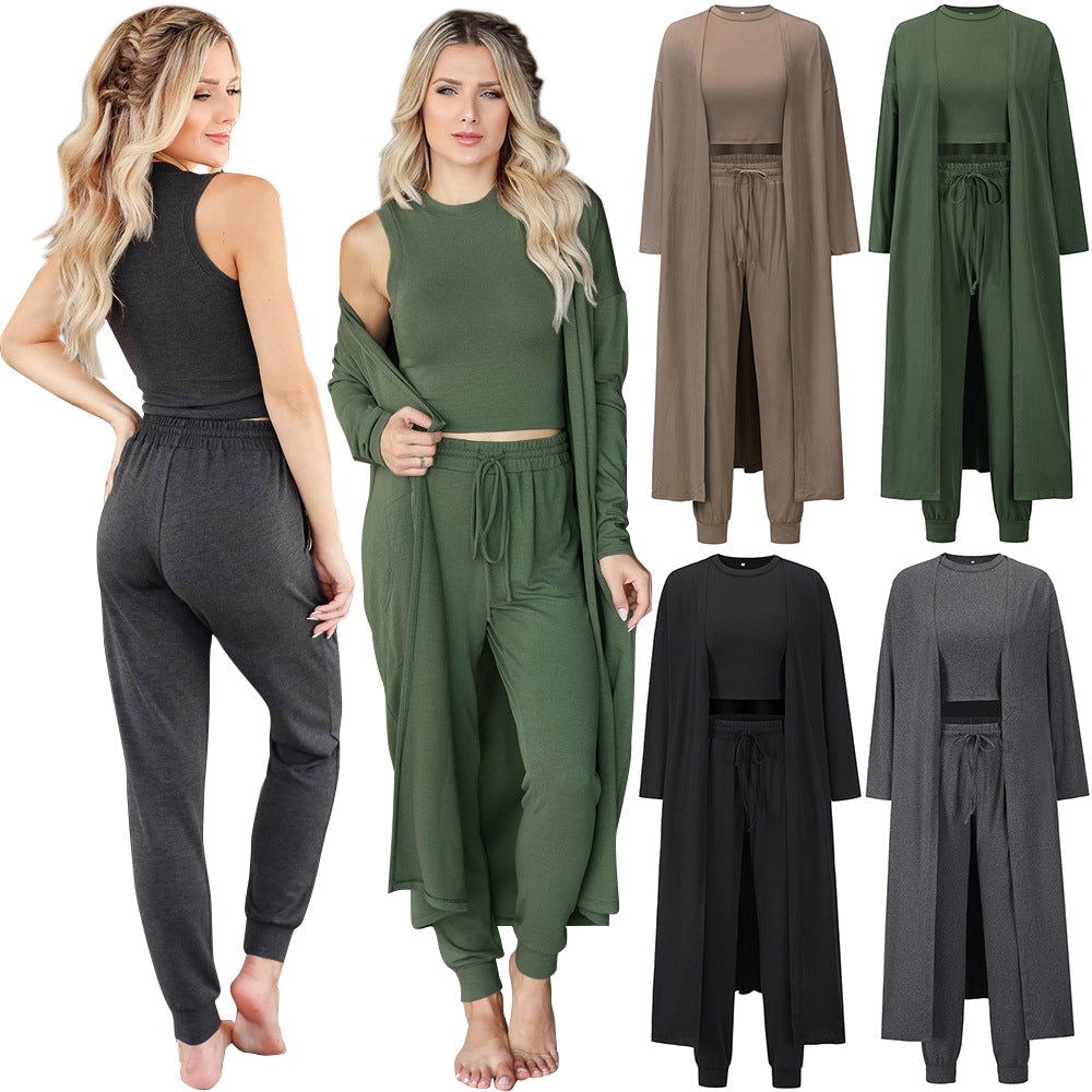 Oversized Knit Suit Women's Casual Blouse And Pants Vest Trousers Sports Pajamas