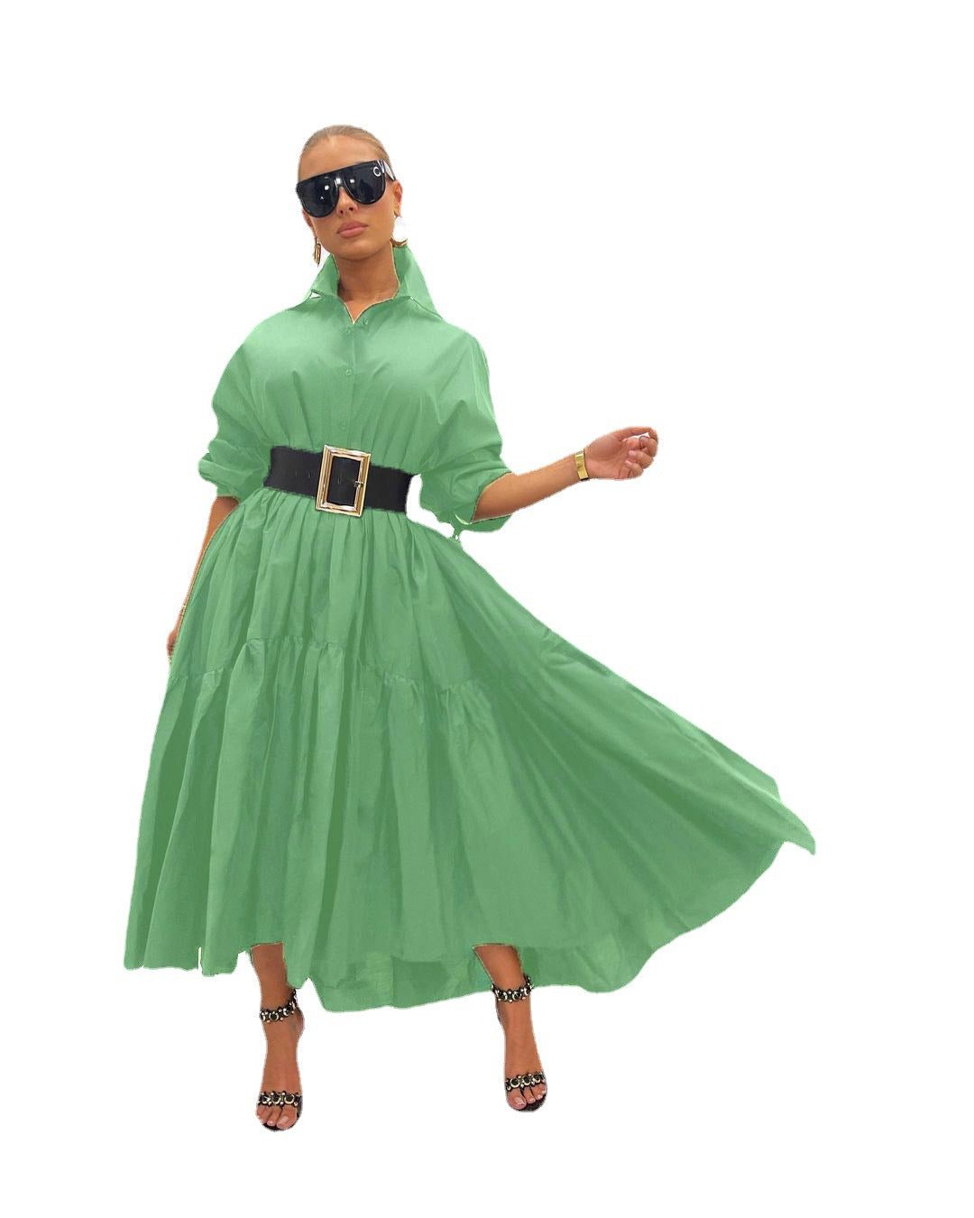 Women's Autumn Retro Love Solid Color Skirt Loose Slimming Lazy Shirt Dress