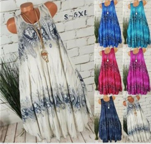 Women's Temperament Commute Summer Digital Print Sleeveless Round Neck Dress