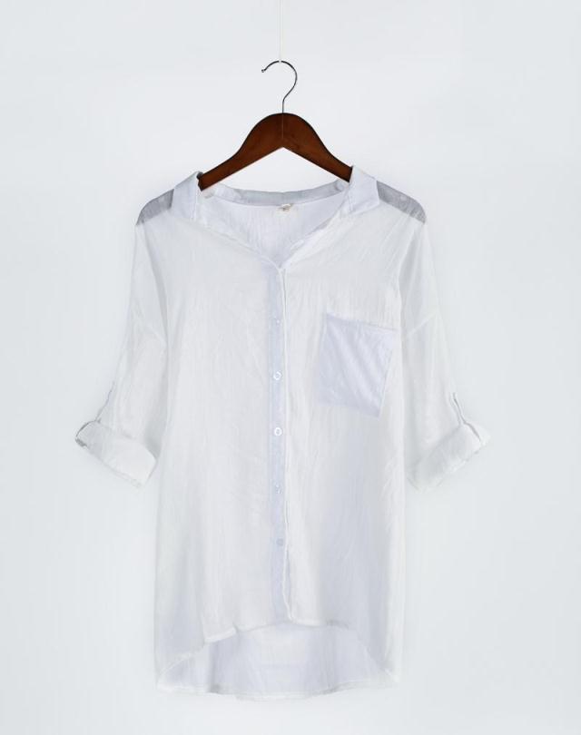 Summer Fresh Loose Cotton Linen Three-quarter Temperament Commute Sleeve Collar Women's Shirt