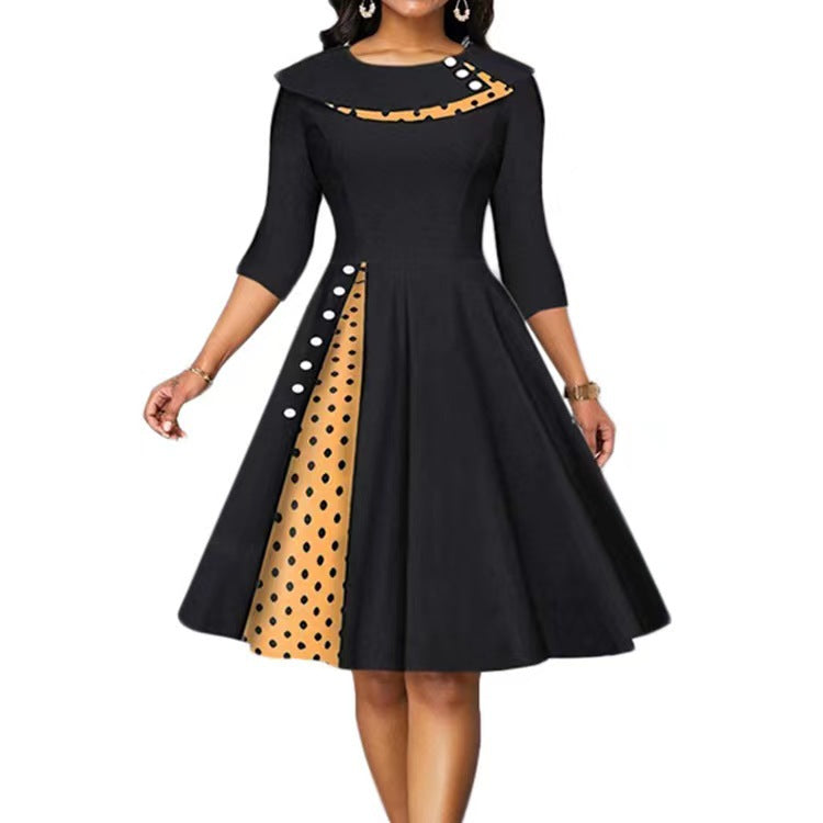 Women's Retro Printing Dot Cinched Swing Dress