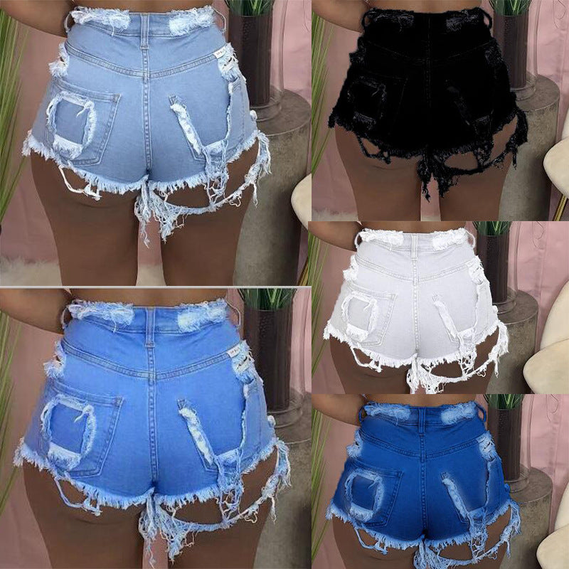 Unique Hand Frayed Casual Pretty Ripped Denim Shorts