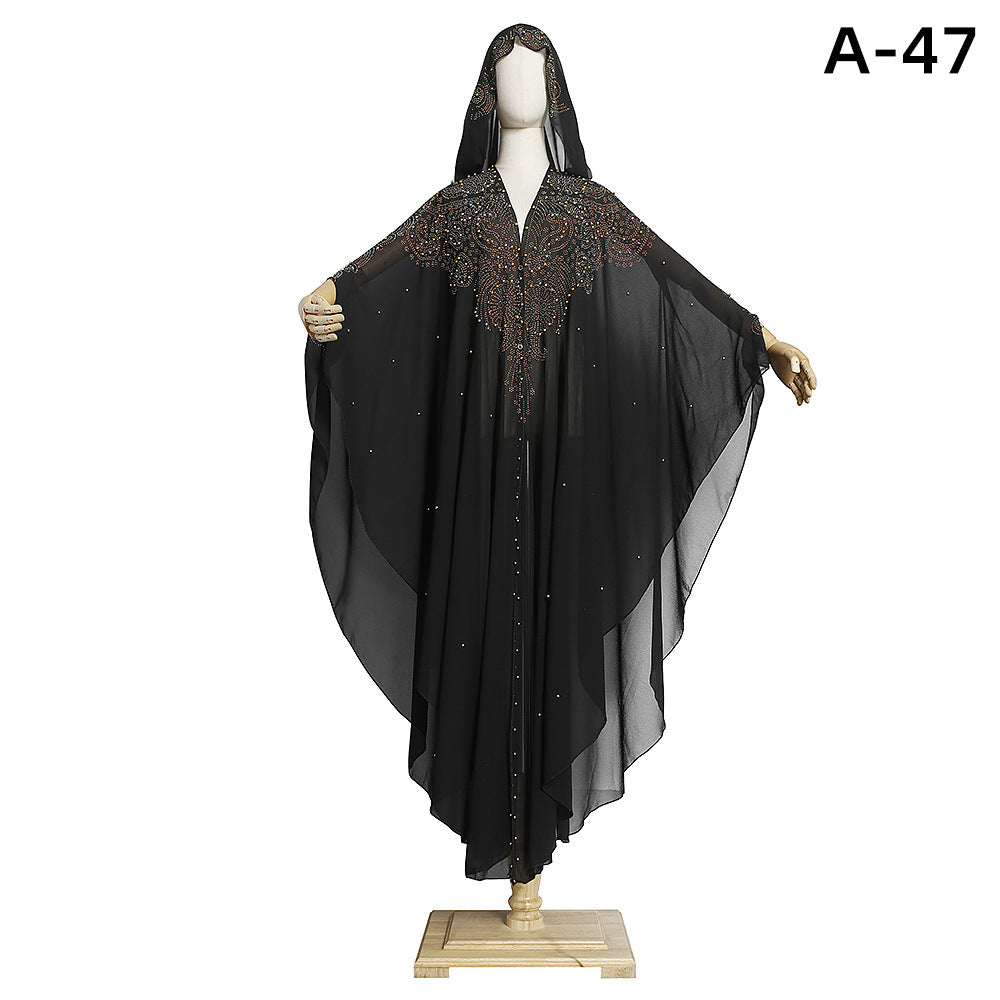 Beaded Embroidery Lace Single Muslim Hooded Temperament Commute Robe Plus Size Women's Dress