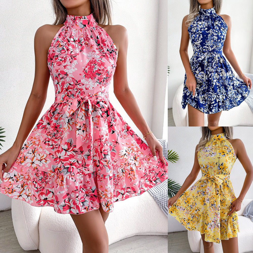 Women's Mid Skirt Elegant Tied Ruffled Floral Dress