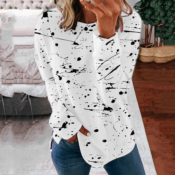 Stitching Color Temperament Commute Round Neck Long Sleeve Casual Loose Women Sweater