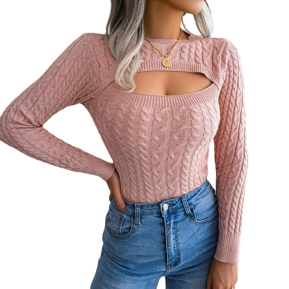 Fashion Round Neck Hollowed-out Twist Long Sleeve Women's Sweaters
